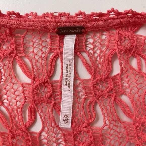 Free People Fiesta dress coral crochet lace bodice flowy asymmetrical hem XS - Picture 4 of 10